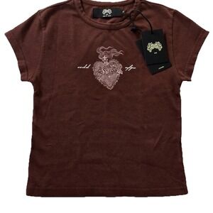 Darc Sport SHE Heart of Flame Baby Tee‎ Shirt Womens XS OXBlood Short Sleeve